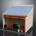 Traditional House Structure With Blue Tiled Roof Wooden Porch And Courtyard Elements