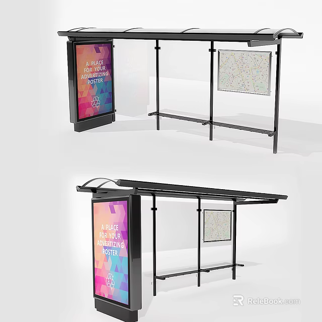 Modern Bus Station Shelter With Advertising Boards And Information Displays 3d model 