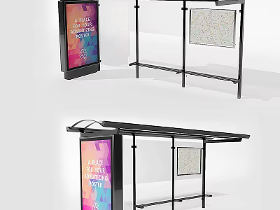 Modern Bus Station Shelter With Advertising Boards And Information Displays 3d model