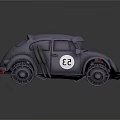 Modified Silver Beetle Car With Futuristic Mechanical Parts And Red Accents