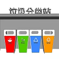Public Trash Sorting Facility With Color Coded Bins And Recycling Symbols 3d model