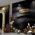 Luxury Event Passage With Brand Logos Golden Decorations And Floral Arrangements