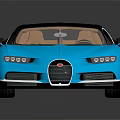 Sleek Blue Bugatti Sports Car With Black Roof Brown Interior Silver Wheels