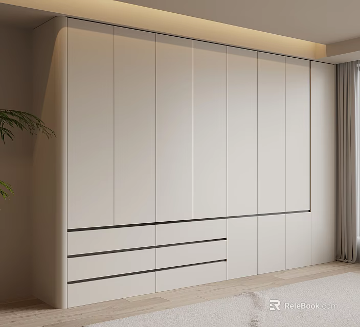 Modern White Integrated Wardrobe Design With Sleek Front And Drawers 3d model 