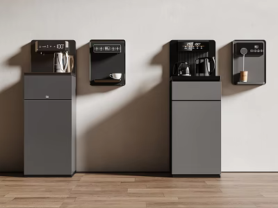 Daily Use Appliances Arranged as Four Units with Modern Gray Black Design Against Indoor Wall 3d model