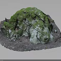 Wood Stone Decorative Rock With Moss Covered Top And Natural Wood Base