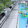 Modern Amusement Park Design With Colorful Slides Rotating Structures And Play Tracks