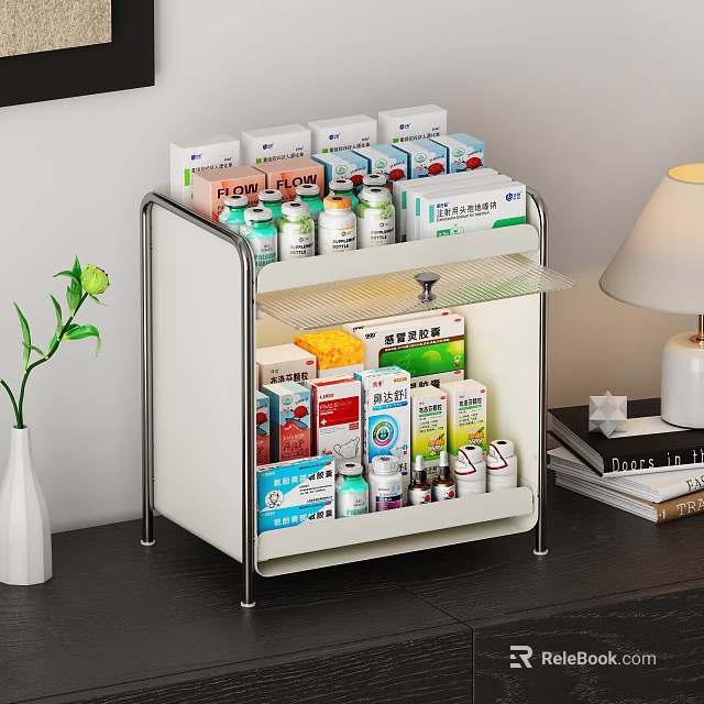 Hospital Ward Medical Cart With Two Layers Of Medication Boxes And Bottles 3d model 