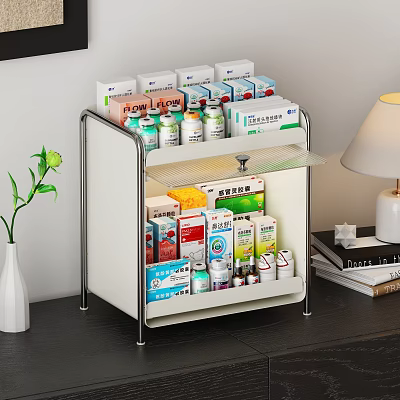 Hospital Ward Medical Cart With Two Layers Of Medication Boxes And Bottles 3d model
