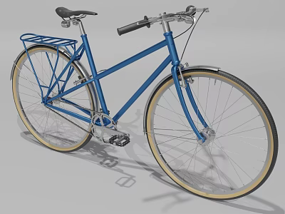 Classic Blue Bicycle With Rear Rack Yellow Rimmed Wheels And Black Tires 3d model