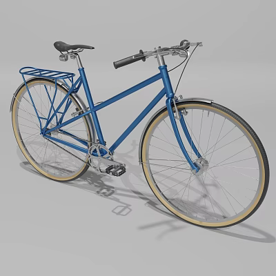 Classic Blue Bicycle With Rear Rack Yellow Rimmed Wheels And Black Tires 3d model