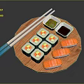 Fresh Sushi Platter With Maki Rolls Salmon Nigiri Soy Sauce Wasabi And Chopsticks