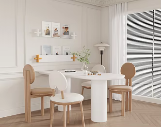 Cream wind dining table and chair combination 3d model