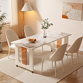 Modern cream style dining table and chair combination 3d model