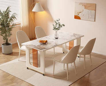 Modern cream style dining table and chair combination 3d model