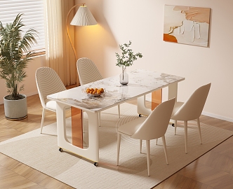 Modern cream style dining table and chair combination 3d model