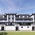 Chinese Style Townhouse Exterior With White Walls Black Tiles And Courtyard Design