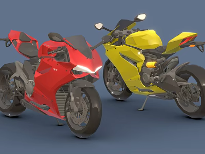 Red and Yellow Sport Motorcycles with Sleek Design and Modern Styling Features 3d model