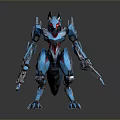 Blue Mechanical Wolf Like Creature With Sci Fi Design And Weapons