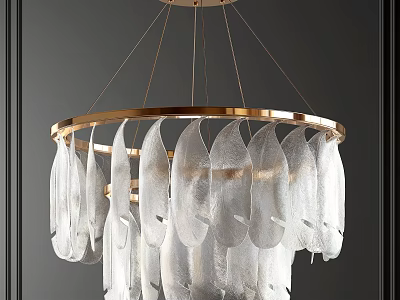 Elegant Modern Gold Frame Chandelier with Transparent Feather Shaped Glass Pieces 3d model