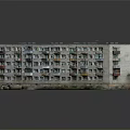 Cartoon Scene of Multi Storey Apartment Building with Colorful Balconies White Walls Green Grass and Reflection