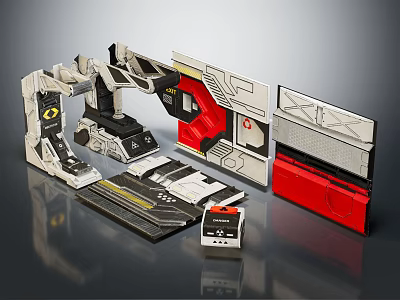 Modern Modular Mechanical Structure With Red Gray Panels And Control Unit 3d model