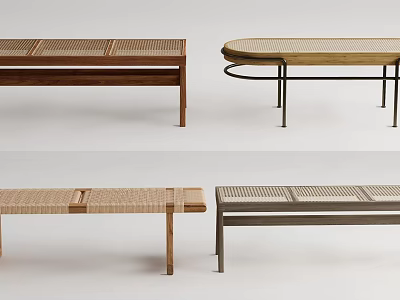 Modern Wooden And Rattan Stools With Minimalist Design And Various Styles 3d model