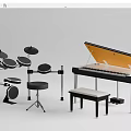Piano And Drum Set With Stool For Music Practice And Performance 3d model