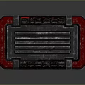Futuristic Red And Black Tech Storage Container With Metallic Frame And Glowing Indicators