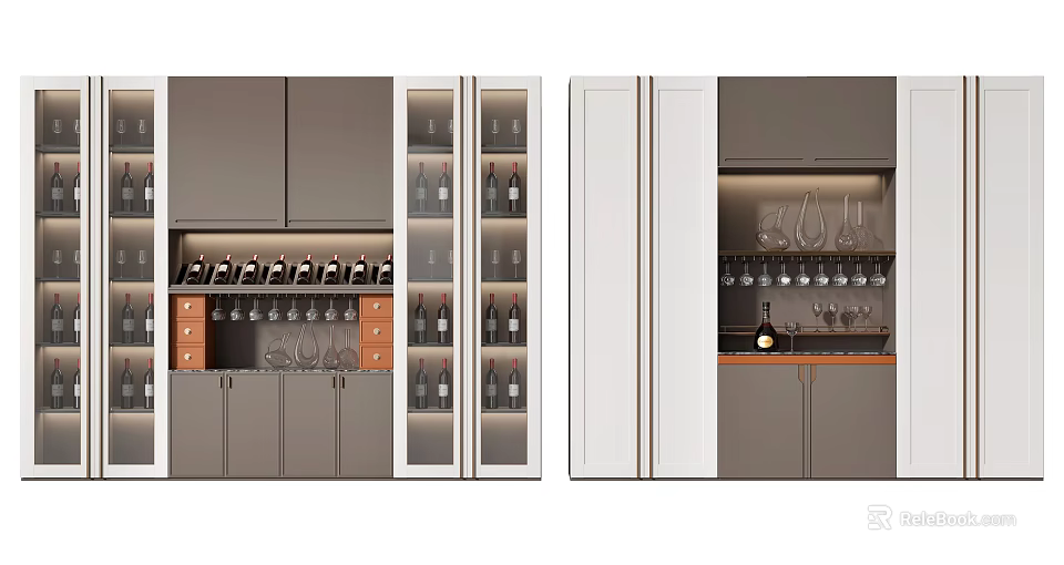 Modern Wine Cabinet Design With Glass Doors Wine Bottles And Wine Glass Storage 3d model 