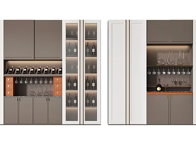 Modern Wine Cabinet Design With Glass Doors Wine Bottles And Wine Glass Storage 3d model