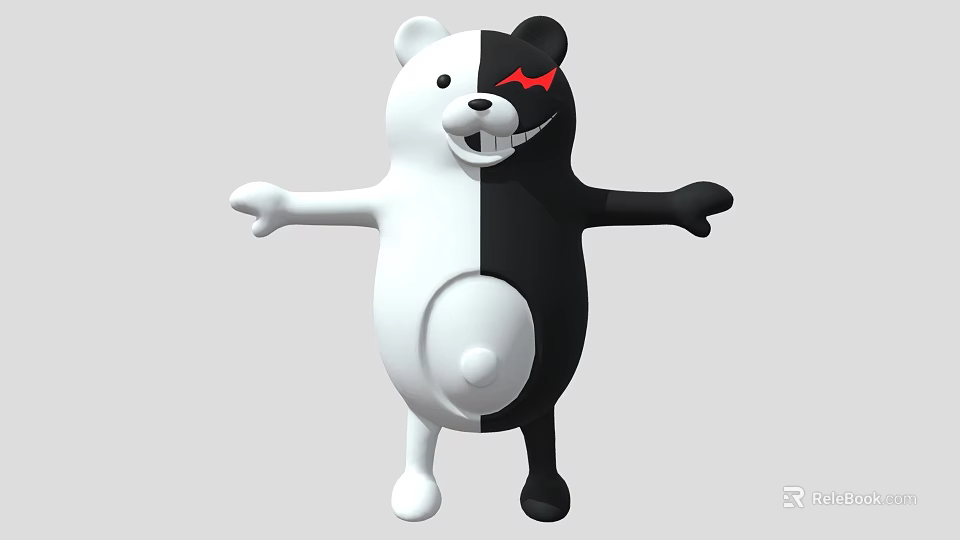 Two Tone Black And White Bear Game Movie Character With Red Eyes 3d model 