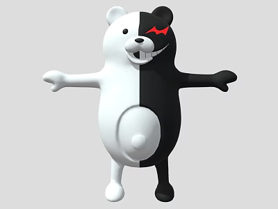 Two Tone Black And White Bear Game Movie Character With Red Eyes 3d model