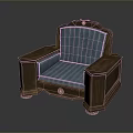 Vintage Style Chair With Blue Striped Upholstery And Wooden Decorative Frame