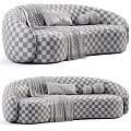 Light Colored Upholstered Two Seater Sofa With Rounded Design And Plaid Blanket 3d model
