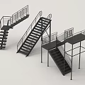 Black Metal Stairs With Railing Different Architectural Design Display Models 3d model