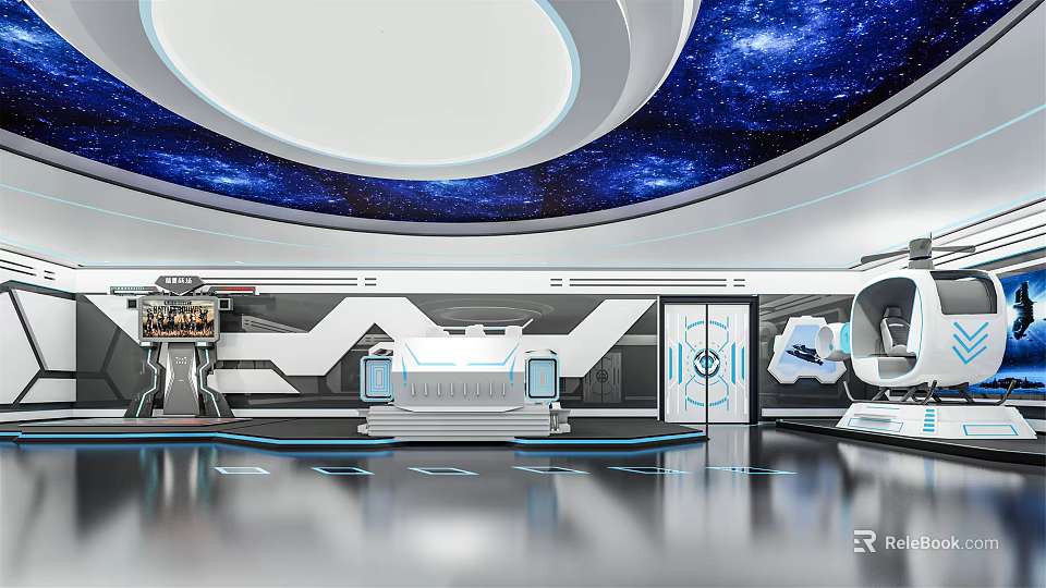 Modern Tech Inspired Interior With Starry Sky Ceiling And Sleek Control Console 3d model 