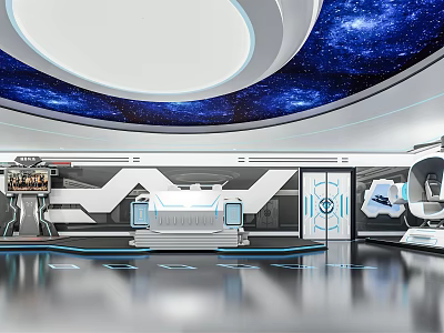 Modern Tech Inspired Interior With Starry Sky Ceiling And Sleek Control Console 3d model