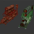 Orange Rusty And Silver Red Industrial Machinery With Mechanical Pipes And Components