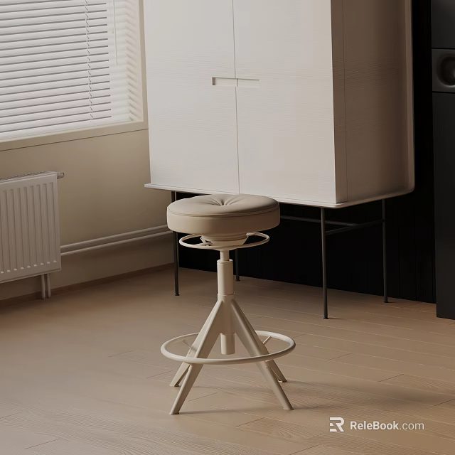 Modern Minimalist Bar Stool Featuring Wooden Legs And Beige Padded Seat For Indoor Kitchen Bar 3d model 