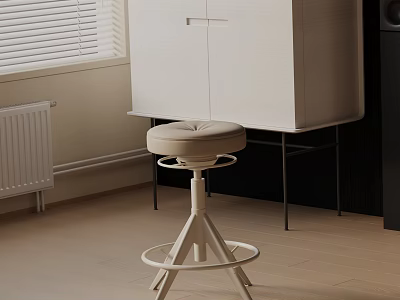 Modern Minimalist Bar Stool Featuring Wooden Legs And Beige Padded Seat For Indoor Kitchen Bar 3d model