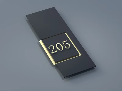 Elegant Room Number Plate With Black Background Gold Frame And White 205 3d model