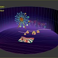 Vibrant Ferris Wheel Scene With Fireworks Small Tents And Ticket On Purple Background
