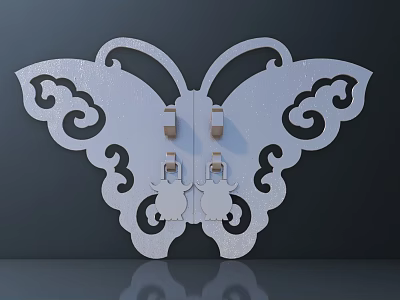 Decorative Butterfly Shaped White Metal Handle With Intricate Carved Design For Cabinet Door 3d model