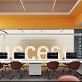 Modern Public Office Interior With Open Layout Yellow Ceiling White Walls And Workstations 3d model