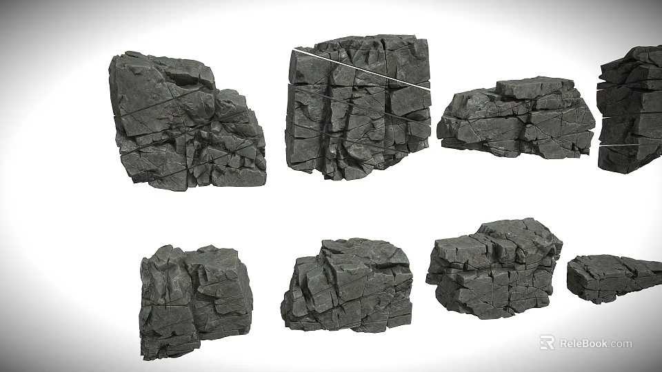Detailed Textured Cracked Rock Components For Multiple Scene Building Decoration 3d model