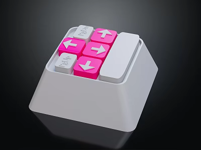 Modern Computer Keyboard With Pink Arrow Keys And White Stylish Design 3d model