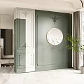 Elegant Entryway Hallway Featuring Green And White Paneled Walls Circular Decorative Plate And Potted Plant