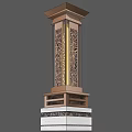 Elegant Outdoor Column Light With Intricate Carved Patterns And Decorative Base 3d model