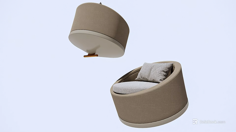Modern Round Light Brown Fabric Single Sofa With Comfortable Cushion 3d model 